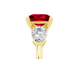 Yellow gold Three-Stone Princess Cut Ruby Ring with Pear Side Stones and Four-Prong Setting_5