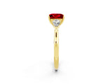 Yellow gold Three-Stone Princess Cut Ruby Ring with Pear  Side Stones in Four-Prong Setting_14