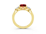 Yellow gold Three-Stone Princess Cut Ruby Ring with Pear  Side Stones in Four-Prong Setting_15
