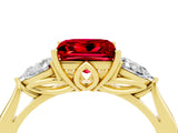 Yellow gold Three-Stone Princess Cut Ruby Ring with Pear  Side Stones in Four-Prong Setting_16