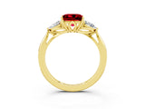 Yellow gold Three-Stone Princess Cut Ruby Ring with Pear  Side Stones in Four-Prong Setting_39