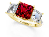 Yellow gold Three-Stone Princess Cut Ruby Ring with Round  Pavé Band and Prong Setting_13
