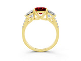 Yellow gold Three-Stone Princess Cut Ruby Ring with Round  Pavé Band and Prong Setting_15