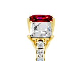 Yellow gold Three-Stone Princess Cut Ruby Ring with Round  Pavé Band and Prong Setting_17