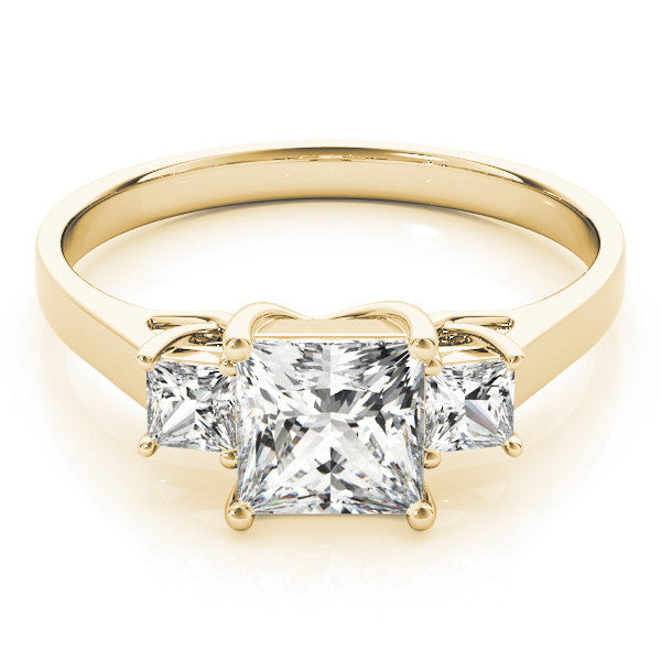 Yellow gold Three-Stone Princess Cut Solitaire Engagement Ring with Prong Setting 1
