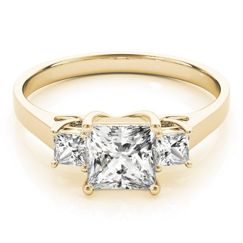 Yellow gold Three-Stone Princess Cut Solitaire Engagement Ring with Prong Setting 1