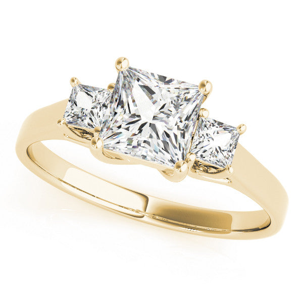 Yellow gold Three-Stone Princess Cut Solitaire Engagement Ring with Prong Setting