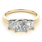 Yellow gold Three-Stone Princess Cut Solitaire Ring with Classic Prong Setting 1