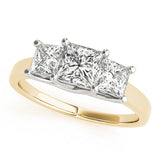 Yellow gold Three-Stone Princess Cut Solitaire Ring with Classic Prong Setting