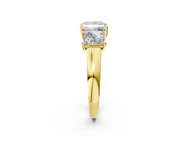 Yellow Gold Princess Cut Three Stone Engagement Ring Setting with Wide Tapered Shoulders