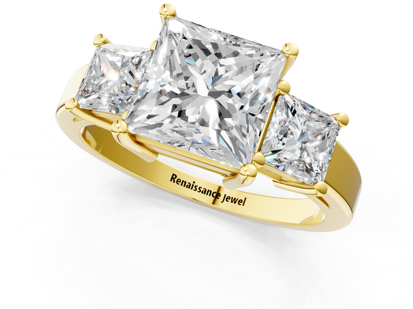 Yellow Gold Princess Cut Three Stone Engagement Ring Setting with Princess-Cut Side Stones