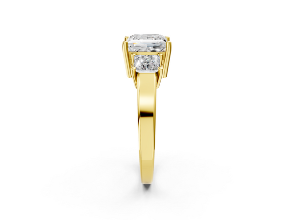 Yellow Gold Princess Cut Three Stone Engagement Ring Setting with Princess-Cut Side Stones