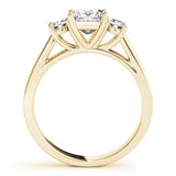 Yellow gold Three-Stone Princess Cut Solitaire Ring with Round Side Stones and Four-Prong Setting 2