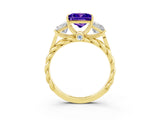 Yellow gold Three-Stone Princess Cut Tanzanite Braided Band Ring with Four-Prong Setting_15
