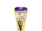 Yellow gold Three-Stone Princess Cut Tanzanite Braided Band Ring with Four-Prong Setting_17