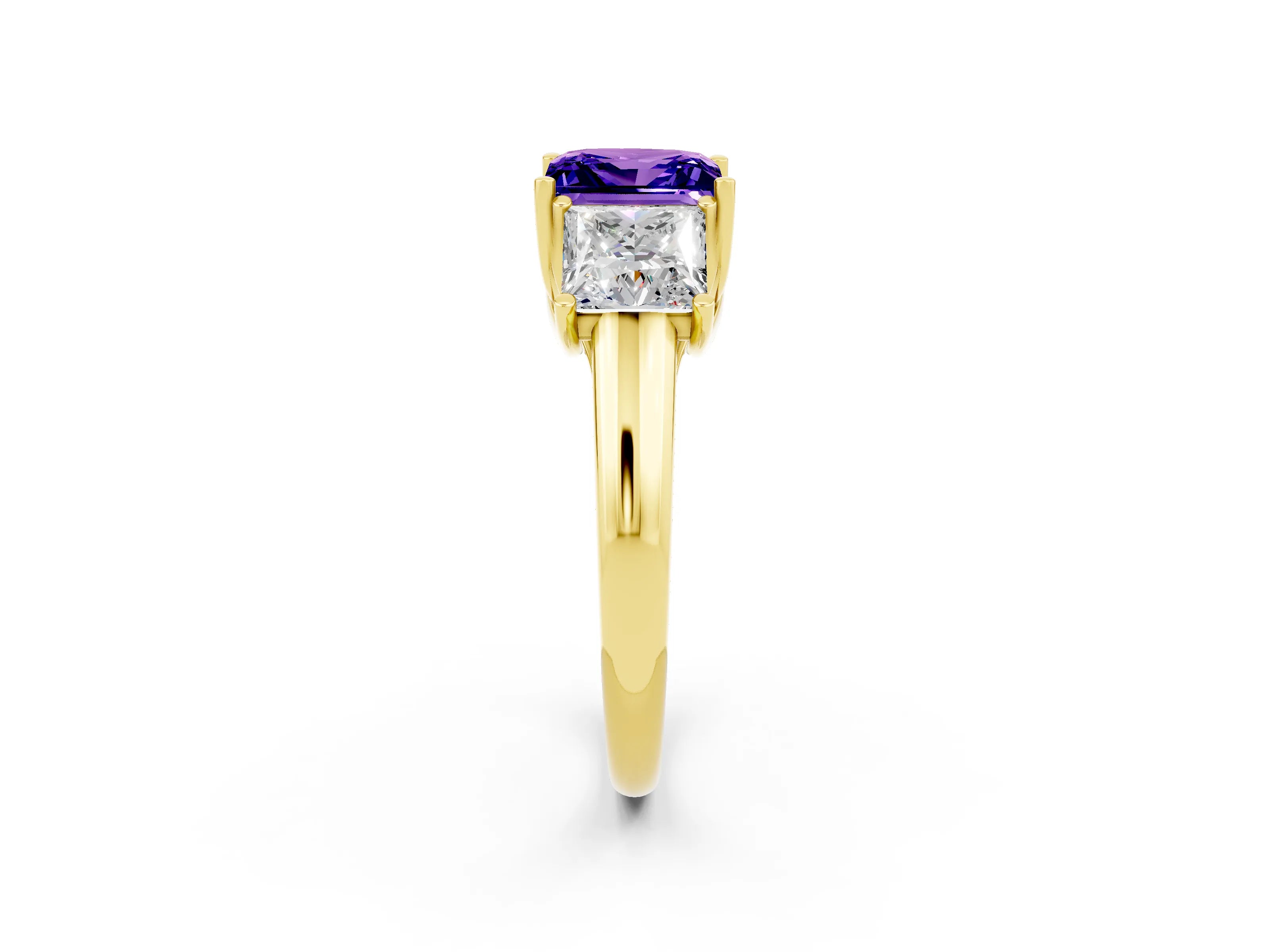 Yellow gold Three-Stone Princess Cut Tanzanite Engagement Ring with Prong Setting_2
