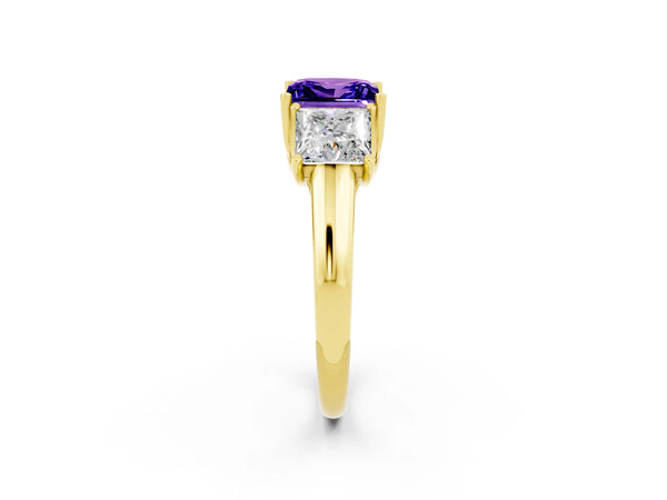 Yellow gold Three-Stone Princess Cut Tanzanite Engagement Ring with Prong Setting