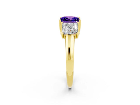 Yellow gold Three-Stone Princess Cut Tanzanite Engagement Ring with Prong Setting_2