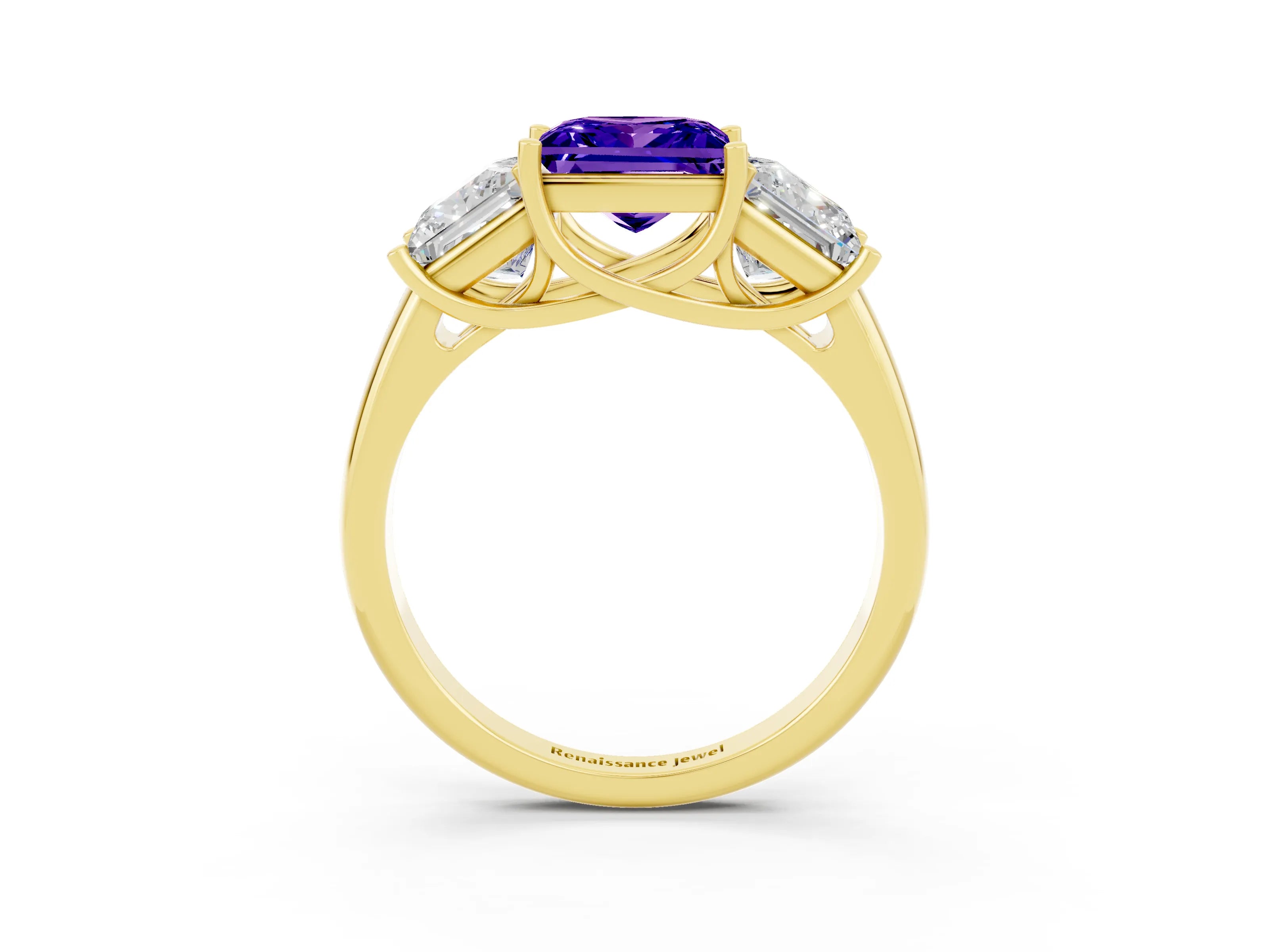 Yellow gold Three-Stone Princess Cut Tanzanite Engagement Ring with Prong Setting_3