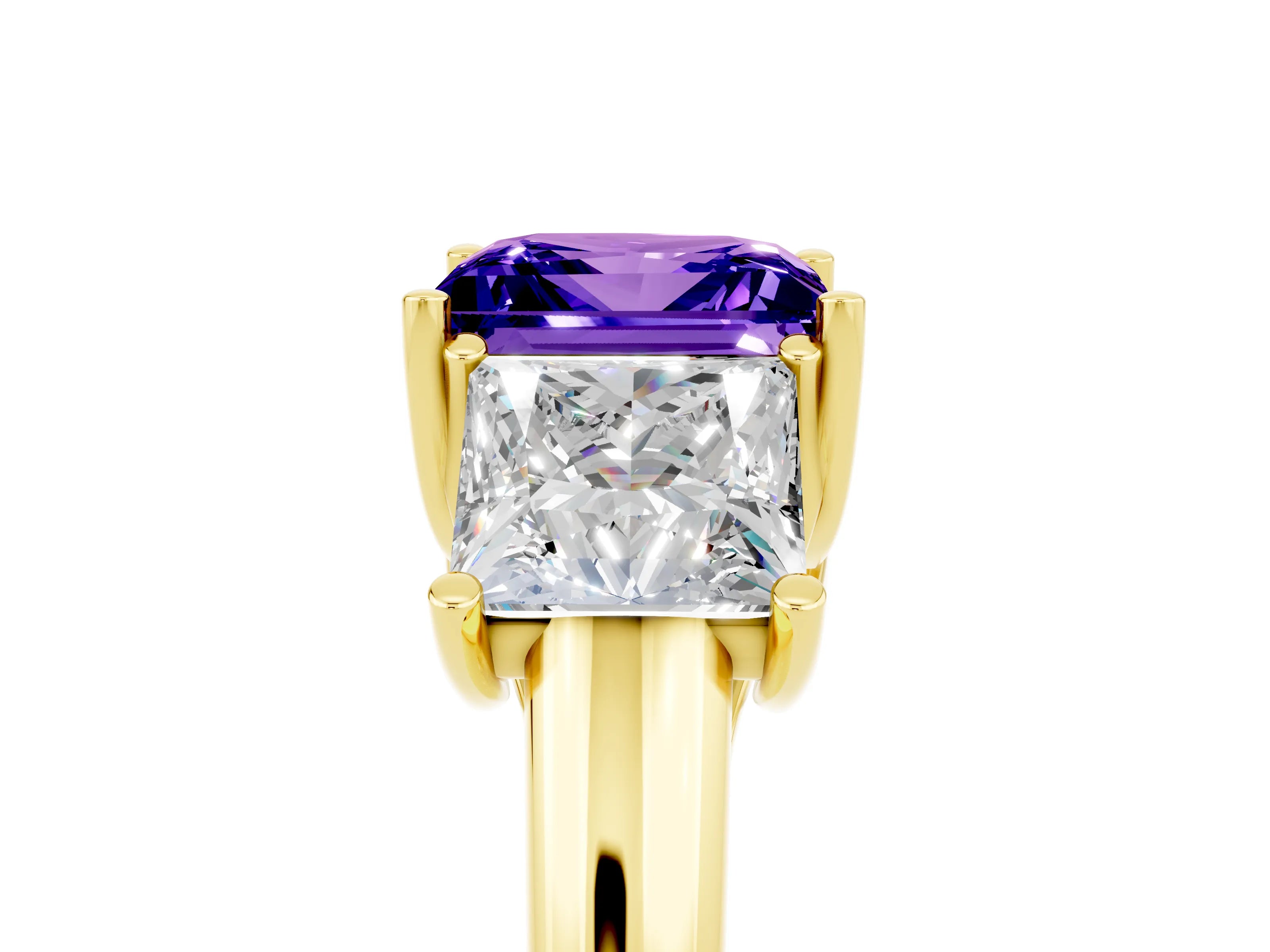 Yellow gold Three-Stone Princess Cut Tanzanite Engagement Ring with Prong Setting_5
