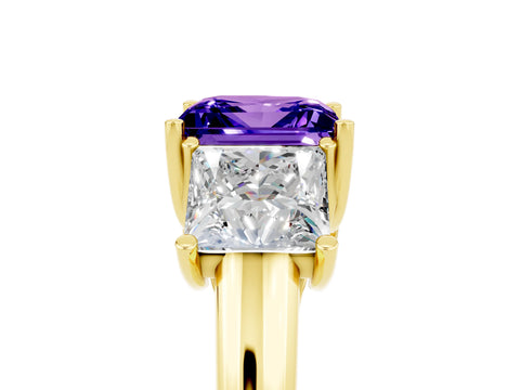 Yellow gold Three-Stone Princess Cut Tanzanite Engagement Ring with Prong Setting_5