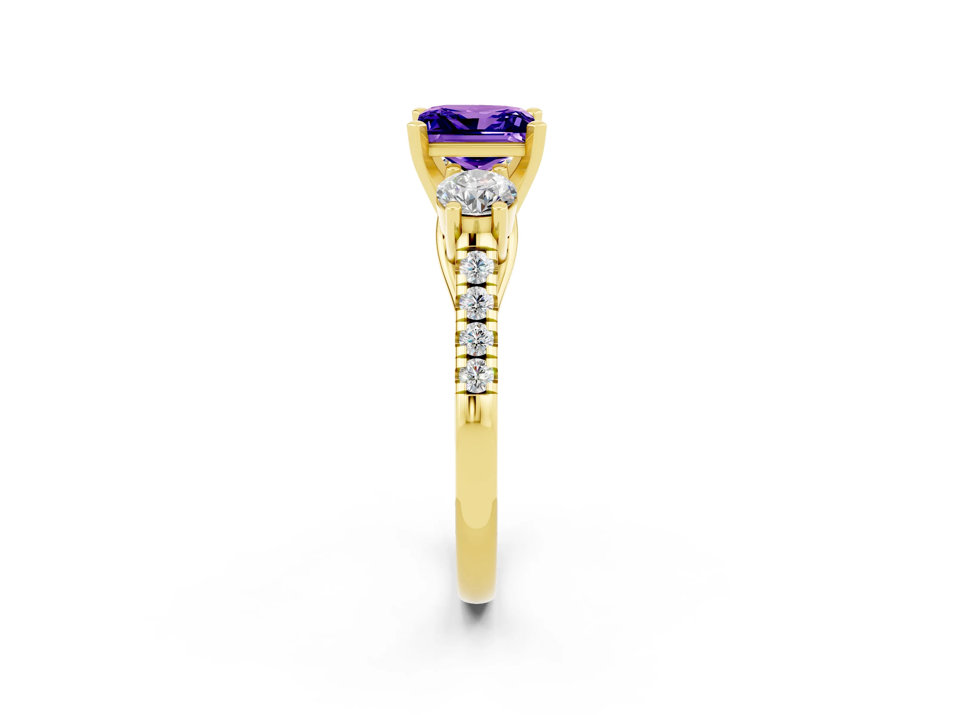 Yellow gold Three-Stone Princess Cut Tanzanite Pavé Band with Four-Prong Setting_2