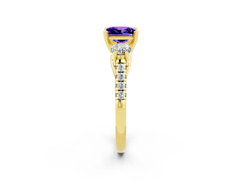 Yellow gold Three-Stone Princess Cut Tanzanite Pavé Band with Four-Prong Setting_2
