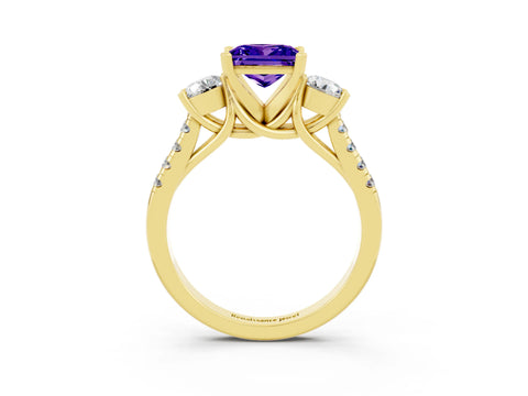 Yellow gold Three-Stone Princess Cut Tanzanite Pavé Band with Four-Prong Setting_3