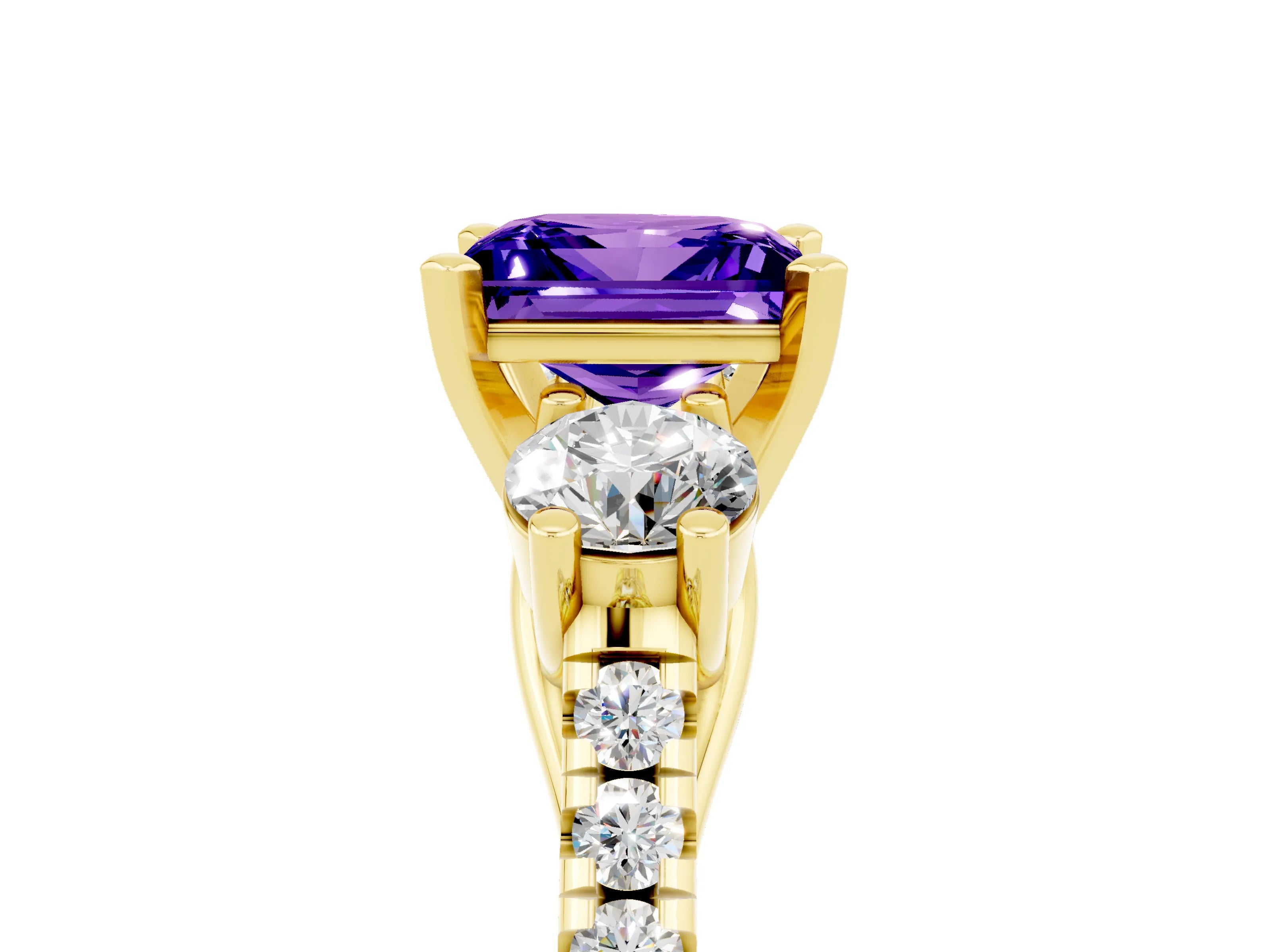 Yellow gold Three-Stone Princess Cut Tanzanite Pavé Band with Four-Prong Setting_5