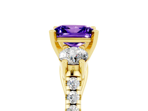 Yellow gold Three-Stone Princess Cut Tanzanite Pavé Band with Four-Prong Setting_5