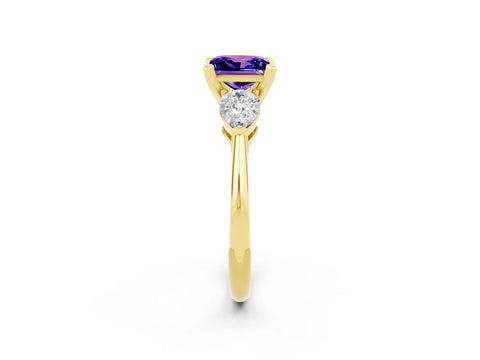 Yellow gold Three-Stone Princess Cut Tanzanite Ring with Pear Side Stones and Four-Prong Setting_2