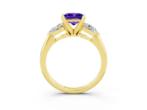 Yellow gold Three-Stone Princess Cut Tanzanite Ring with Pear Side Stones and Four-Prong Setting_3