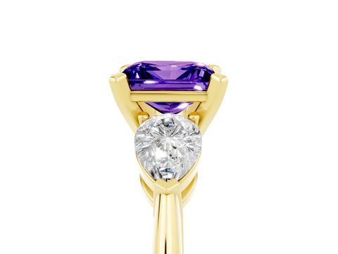 Yellow gold Three-Stone Princess Cut Tanzanite Ring with Pear Side Stones and Four-Prong Setting_5