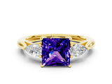 Yellow gold Three-Stone Princess Cut Tanzanite Ring with Pear  Side Stones in Four-Prong Setting_12