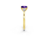Yellow gold Three-Stone Princess Cut Tanzanite Ring with Pear  Side Stones in Four-Prong Setting_14