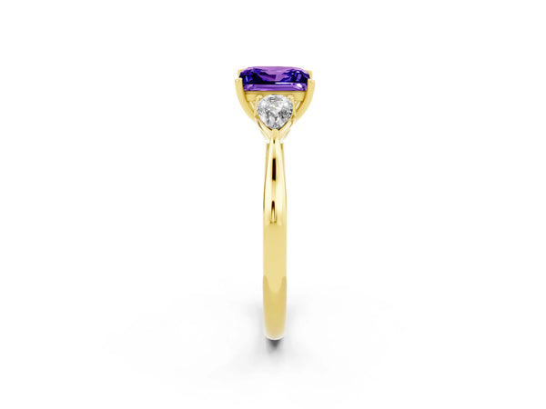 Yellow gold Three-Stone Princess Cut Tanzanite Ring with Pear  Side Stones in Four-Prong Setting