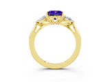 Yellow gold Three-Stone Princess Cut Tanzanite Ring with Pear  Side Stones in Four-Prong Setting_15