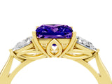 Yellow gold Three-Stone Princess Cut Tanzanite Ring with Pear  Side Stones in Four-Prong Setting_16
