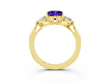 Yellow gold Three-Stone Princess Cut Tanzanite Ring with Pear  Side Stones in Four-Prong Setting_39
