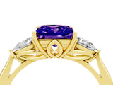 Yellow gold Three-Stone Princess Cut Tanzanite Ring with Pear  Side Stones in Four-Prong Setting_40