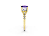 Yellow gold Three-Stone Princess Cut Tanzanite Ring with Round  Pavé Band and Prong Setting_14