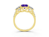 Yellow gold Three-Stone Princess Cut Tanzanite Ring with Round  Pavé Band and Prong Setting_15