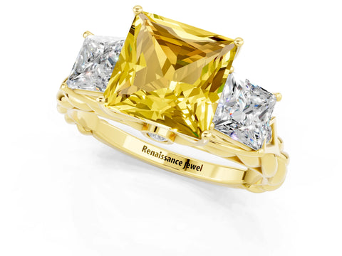 Yellow gold Three-Stone Princess Cut Yellow Sapphire Braided Band Ring with Four-Prong Setting_37