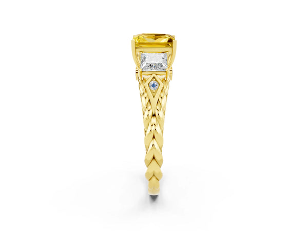 Yellow gold Three-Stone Princess Cut Yellow Sapphire Braided Band Ring with Four-Prong Setting