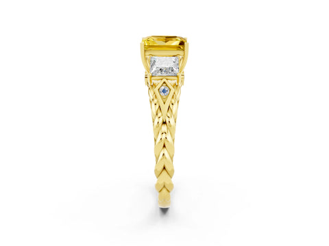 Yellow gold Three-Stone Princess Cut Yellow Sapphire Braided Band Ring with Four-Prong Setting_38
