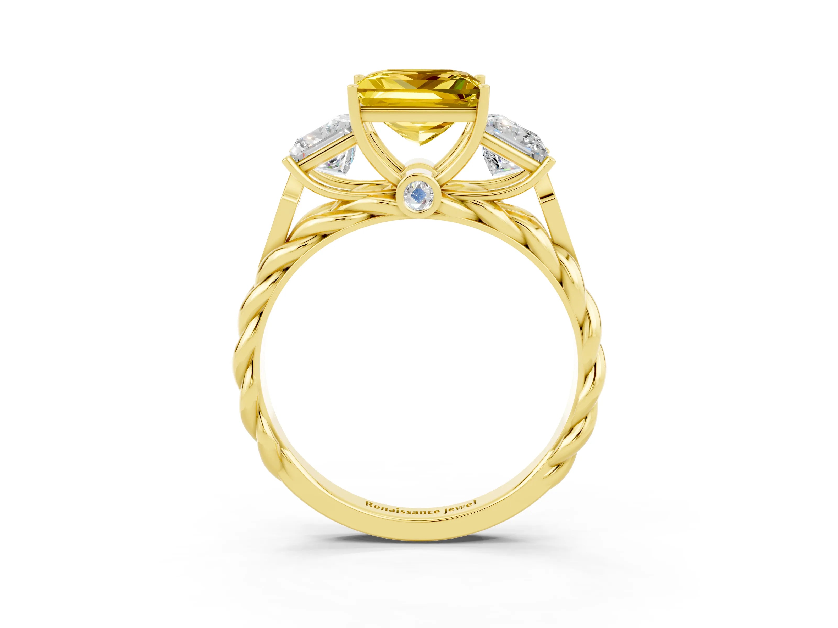 Yellow gold Three-Stone Princess Cut Yellow Sapphire Braided Band Ring with Four-Prong Setting_39