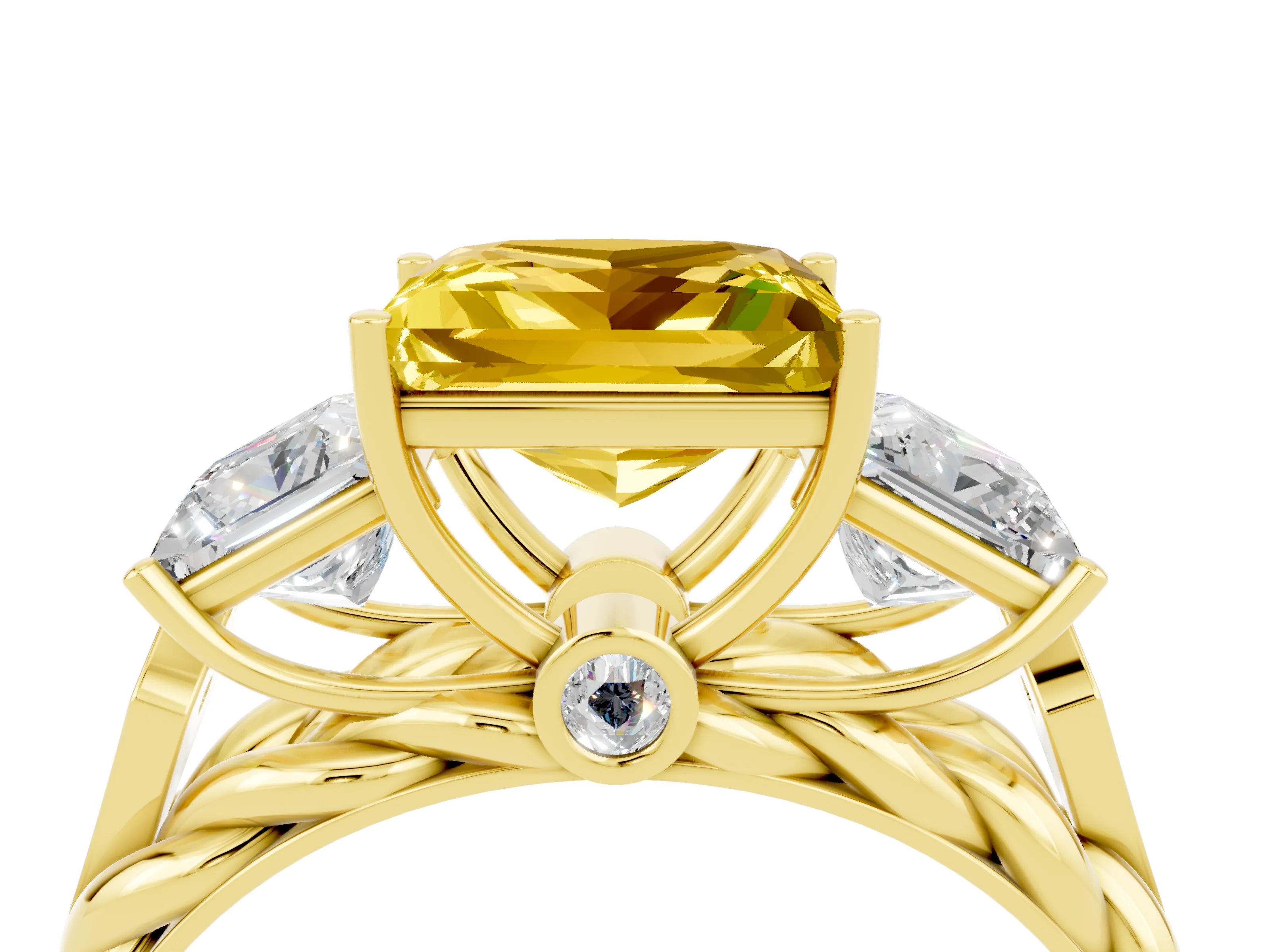Yellow gold Three-Stone Princess Cut Yellow Sapphire Braided Band Ring with Four-Prong Setting_40