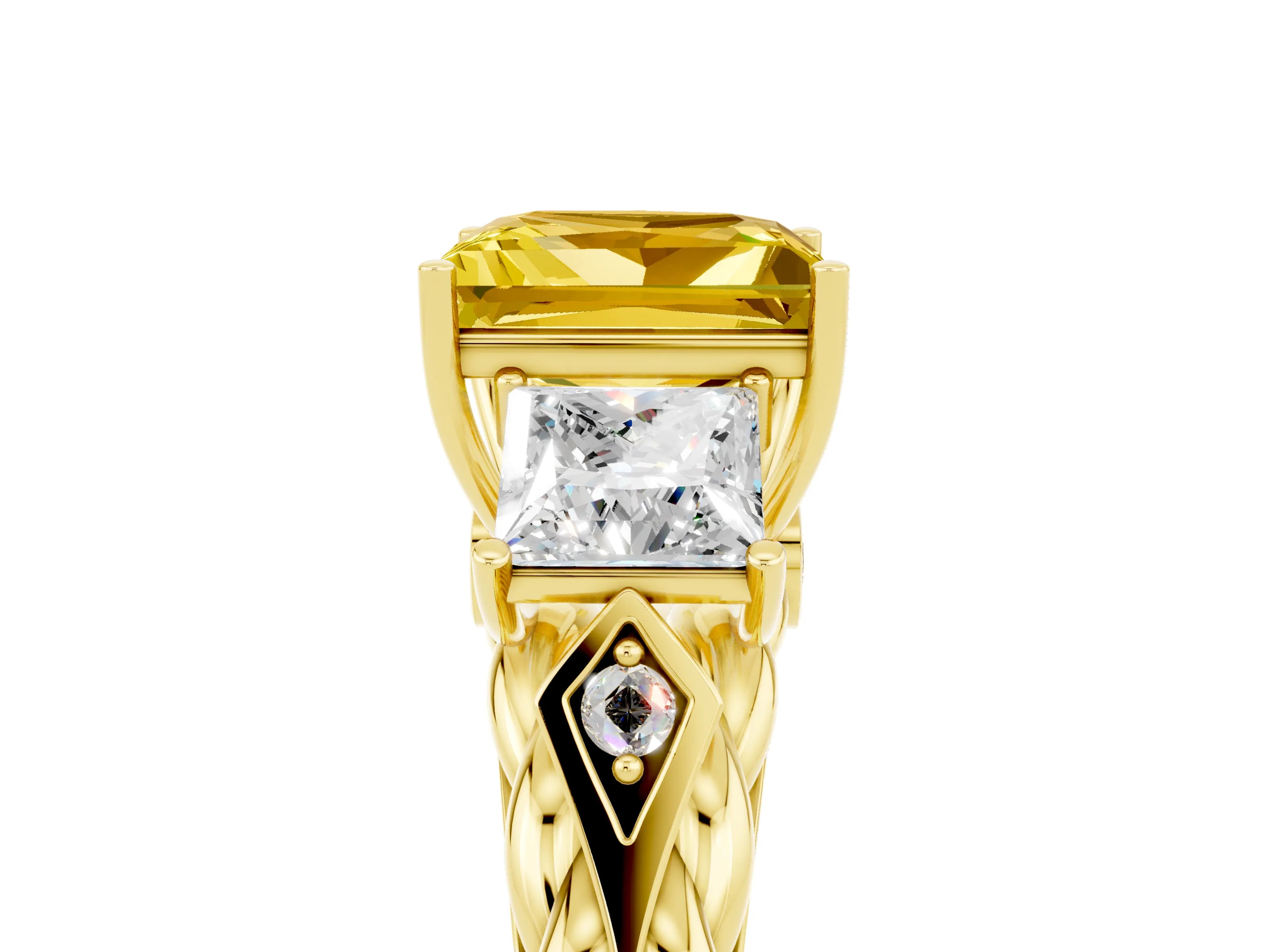Yellow gold Three-Stone Princess Cut Yellow Sapphire Braided Band Ring with Four-Prong Setting_41