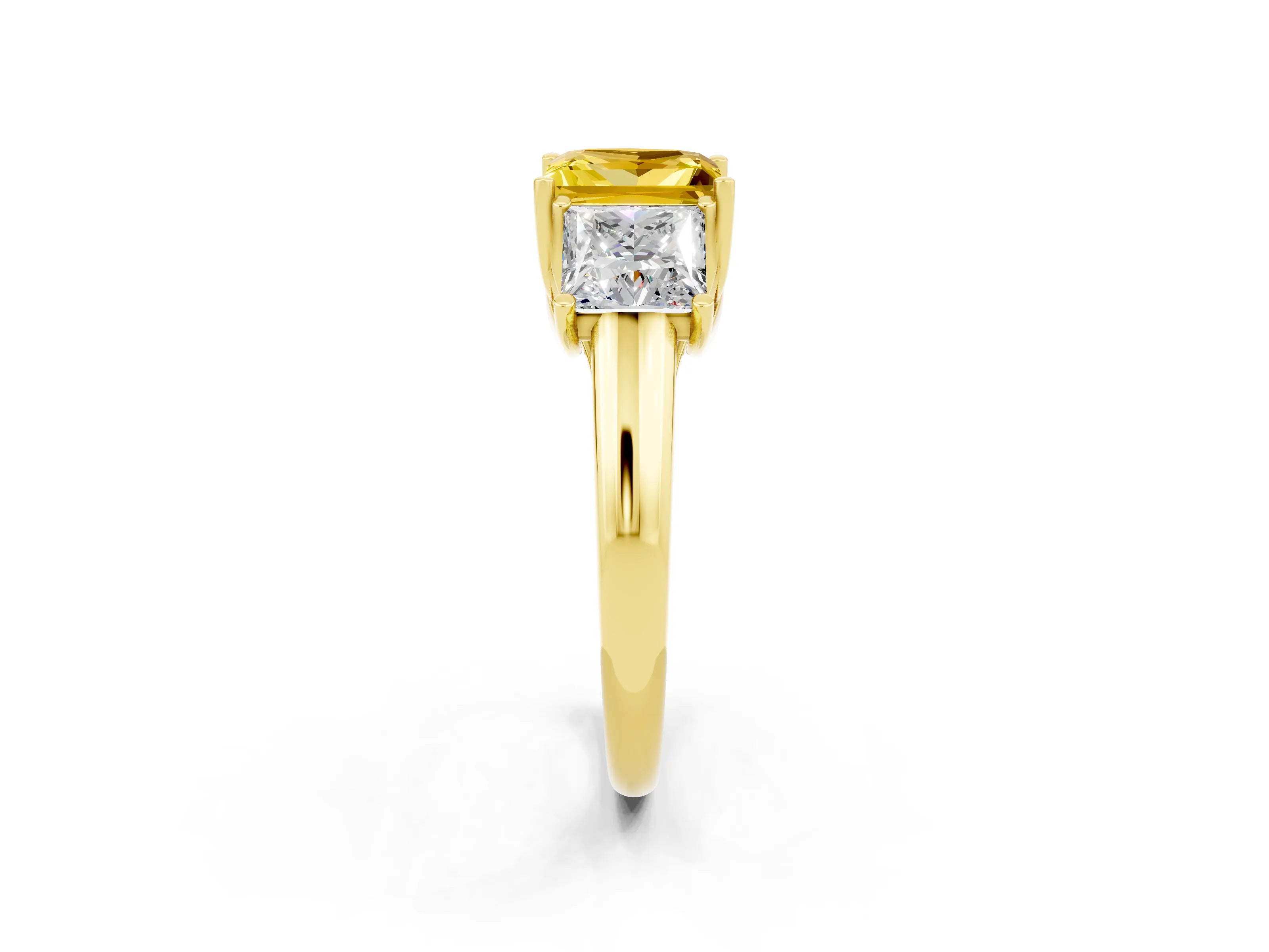 Yellow gold Three-Stone Princess Cut Yellow Sapphire Engagement Ring with Prong Setting_2