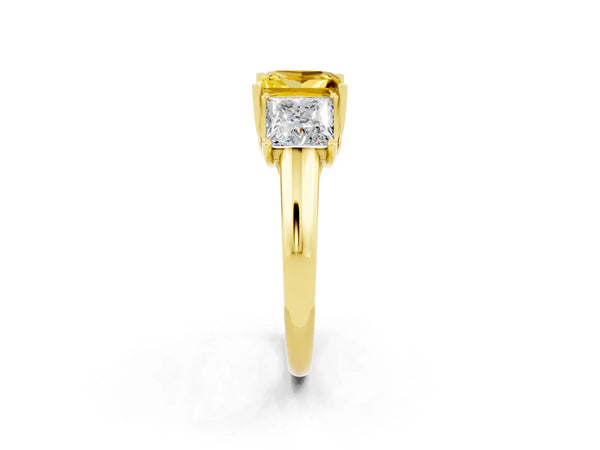 Yellow gold Three-Stone Princess Cut Yellow Sapphire Engagement Ring with Prong Setting